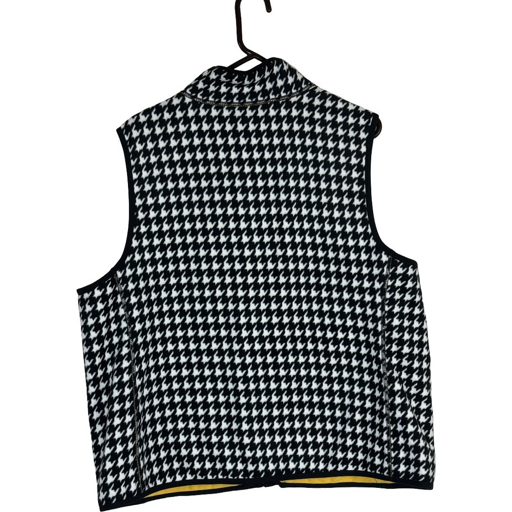 Reversible Fleece Vest Womens 2X Black White Houndstooth Mustard Yellow Full Zip - Picture 7 of 11
